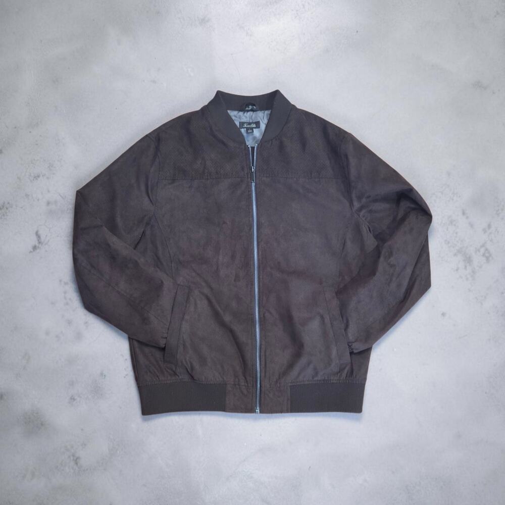 Tasso Elba Faux Suede Bomber Jacket, Sz L